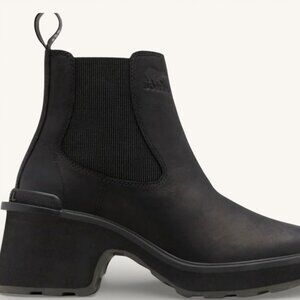 Sorel Hi-Line Heel Chelsea Boots Women's Size 9 Black Leather Lug Sole Ankle Boo